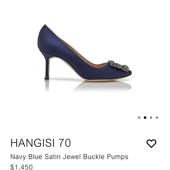 Manolo Blahnik Hangisi Navy Blue Satin 70mm heels. - Picture 8 of 8